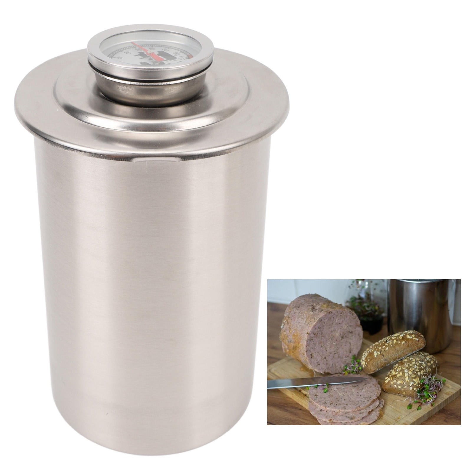 YAHHU Stainless Steel Steamed Meat Bucket & Bacon Pressure Cooker, Meat Press Maker with Thermometer (7.87 in / 20 cm)