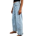 thumbnail image 7 of Dweltoz Women's 2026 High Waist Baggy Wide Leg Jeans Trendy Patchwork Ruffle Hem Boyfriend Casual Denim Fall Long Trousers,Light Blue L, 7 of 7
