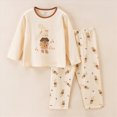thumbnail image 2 of KPOPLK Teen Girls Pjs Set Two Piece Pajamas Kids Fall Winter Long Sleeve T-Shirt Top and Pant Pajamas Loungewear(7-8 Years,Khaki), 2 of 6