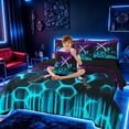 thumbnail image 3 of meiyoeat Neon Twin Bedding Sets for Boys, Sci-Fi Purple Cyan Gaming Bedding Comforter Set, Black Reversible 7-Piece, 3 of 6