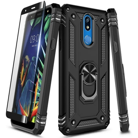 For LG Journey LTE Case, LG Neon Plus/Aristo 4 Plus/Tribute Royal/Escape Plus/Arena 2/Prime 2 w/ Tempered Glass Screen Protector, Nagebee Military Armor [Magnetic Ring Holder] Shockproof Cover (Black)