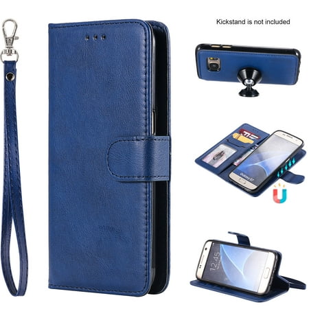 Galaxy S7 Case Wallet, S7 Case, Allytech Premium Leather Flip Case Cover & Card Slots Pocket, Wrist Design Detachable Slim Case for Samsung Galaxy S7 (Blue)