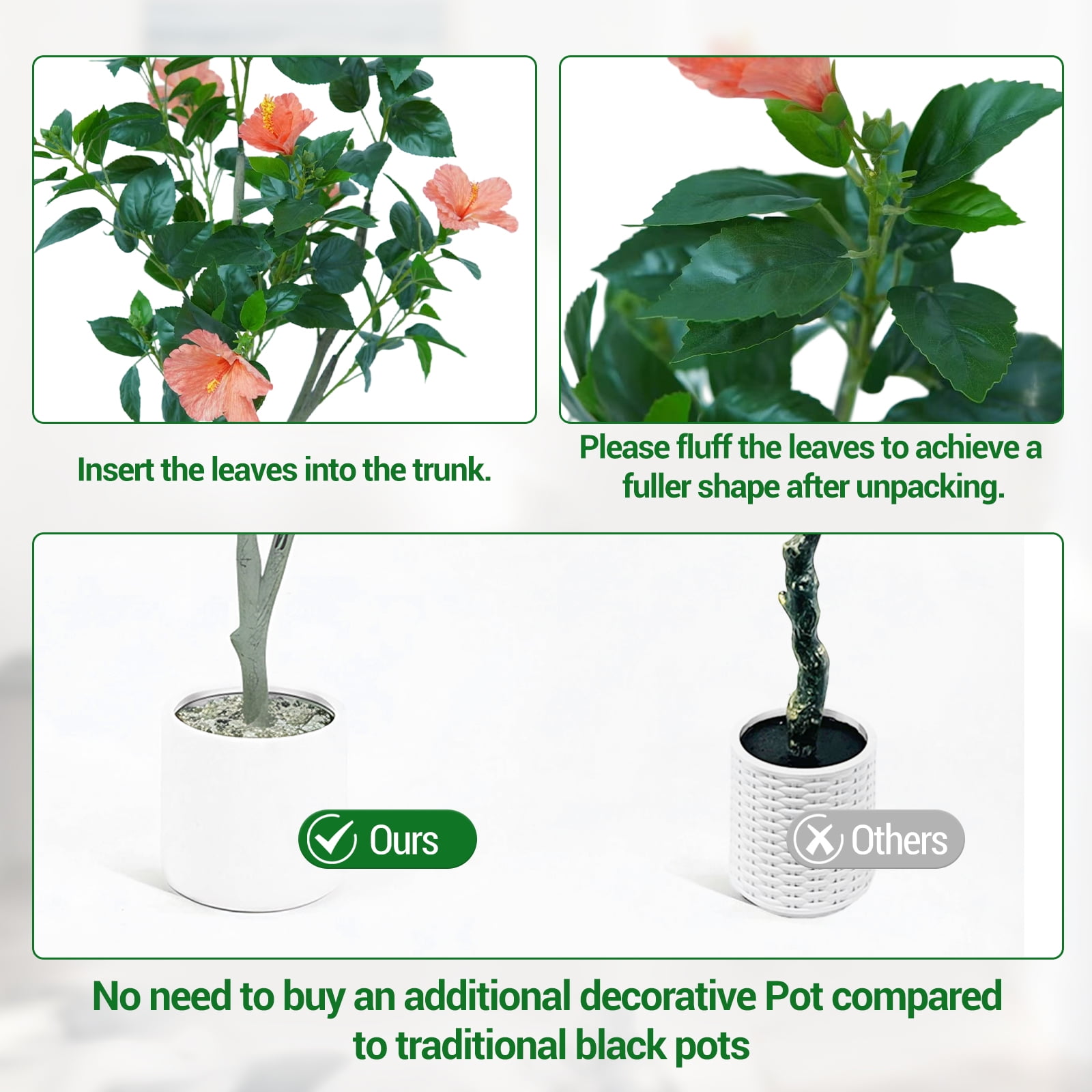 4FT Artificial Hibiscuses Tree, Faux Potted Flower Plant with Realistic Flowers, Fake Flower Tree For Garden Office Party Wedding Hotel
