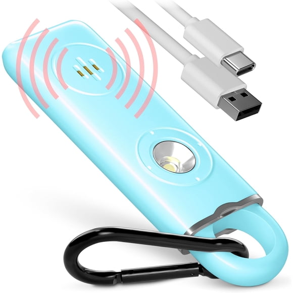 Llavero de alarma personal para la protección de la seguridad de las mujeres – USB recargable 130 dB Silbato de sonido de sirena de autodefensa con luz led – Alerta de seguridad de emergencia