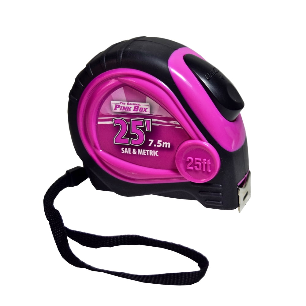 The Original Pink Box PB25LTM 25Foot Auto Locking Tape Measure, Pink
