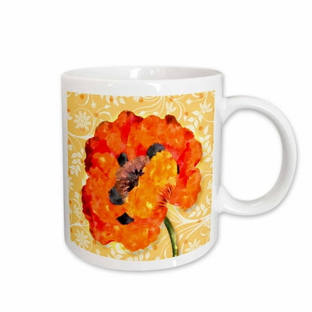 

3dRose Orange California Poppy Watercolor with Floral Polka Dots Ceramic Mug 15-ounce