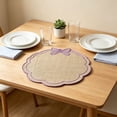 thumbnail image 5 of Linnome Flower Shaped Embroidered Linen Placemats, Bow Decor Heat Resistant Table Mats, Washable Stitched Insulation Plate Mats for Dining Table, Coffee Table Decor, 5 of 6