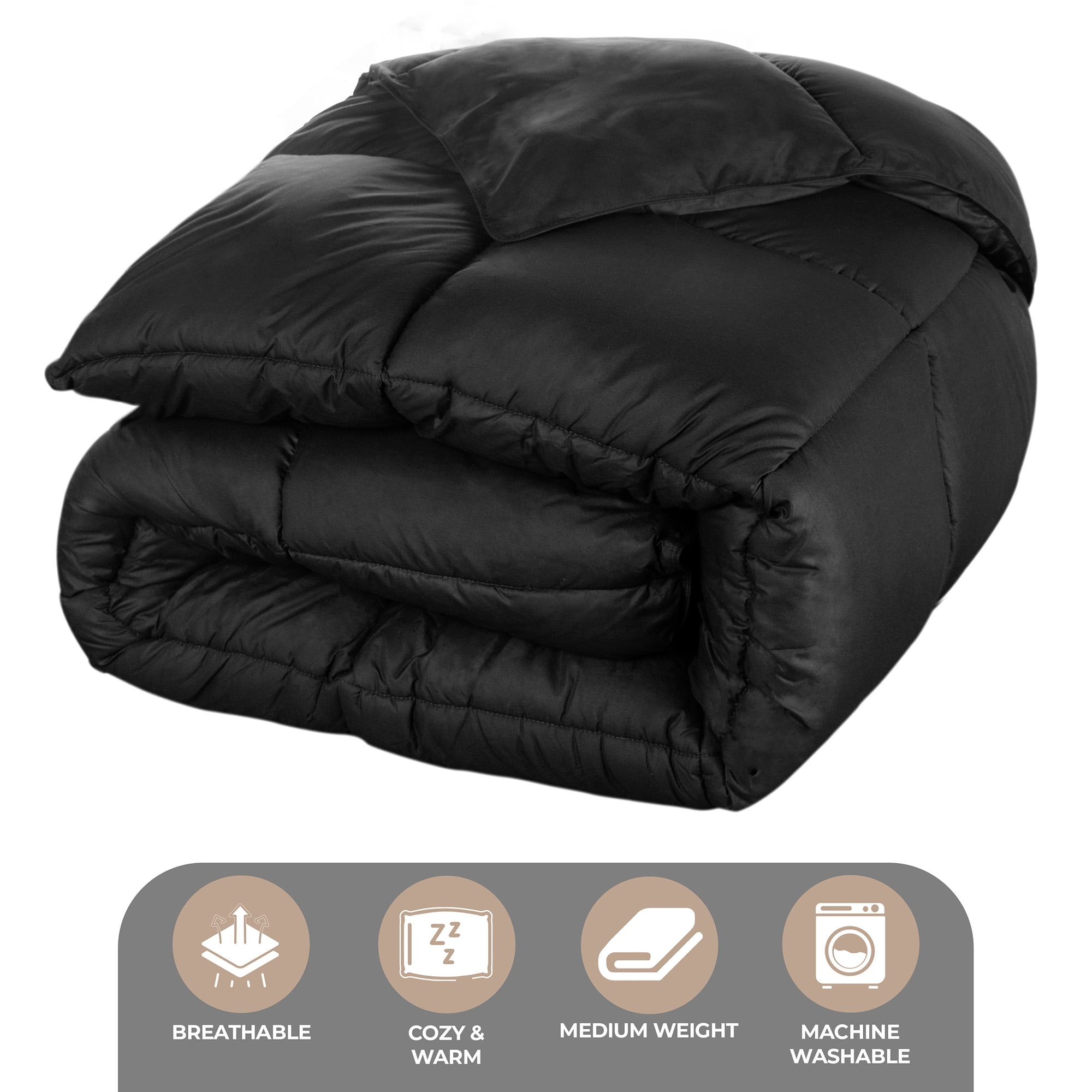 Superior Solid Comforter Down Alternative Bedding, King, Black