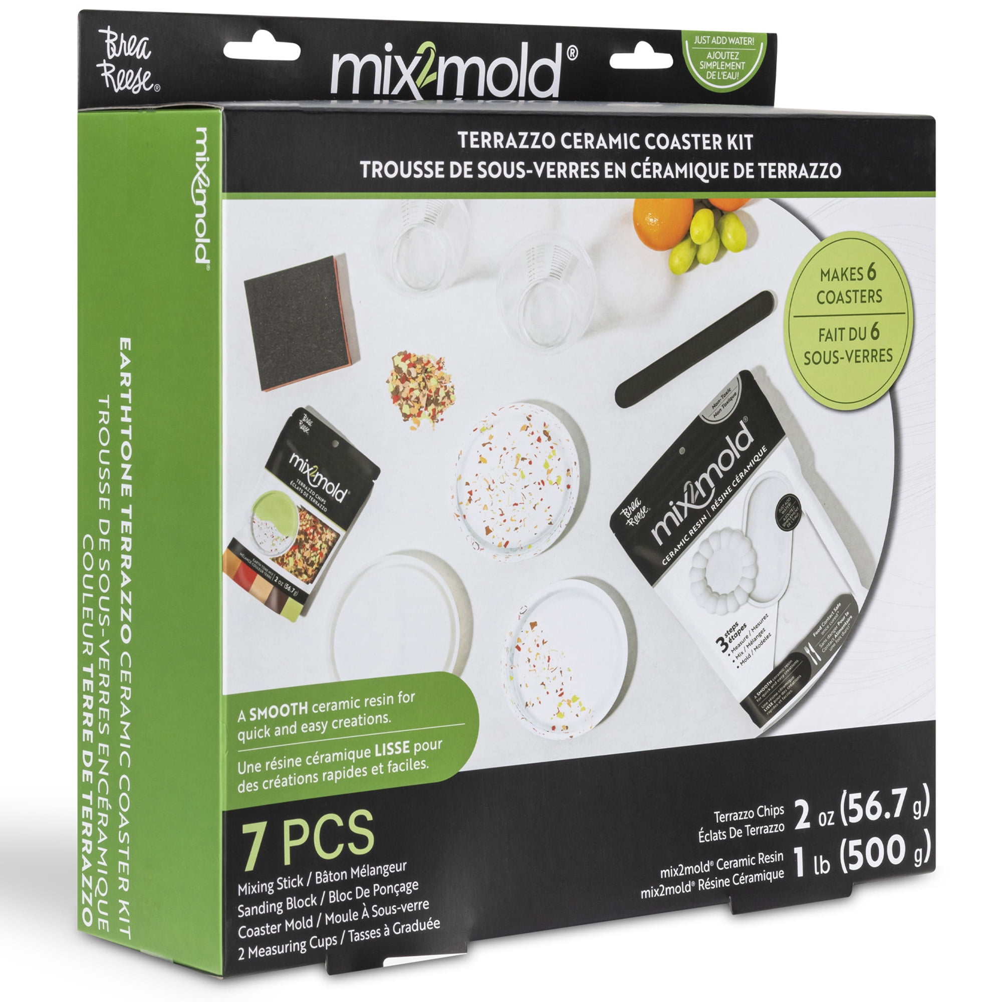 Brea Reese Mix2Mold Terrazzo Ceramic Coaster Kit - DIY  6 Coasters, All-In-1 Craft, Pastel Terrazzo, Silicone Mold-Resin-Accessories, Just Add Water