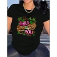 thumbnail image 1 of Camiseta de algodón de moda para mujer con estampado "Todas las chicas guapas ruedan así", cuello redondo informal, tejido de punto de elasticidad media, estampado alfabético, para todas las estacione, 1 of 6