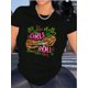 thumbnail image 1 of 1pc Women'S Fashionable Polyester T-Shirt with "All The Pretty Girls Roll Like This" Print, Casual Crew Neck, Medium Stretch Knit Fabric, Alphabet Pattern, for All Seasons, 1 of 8