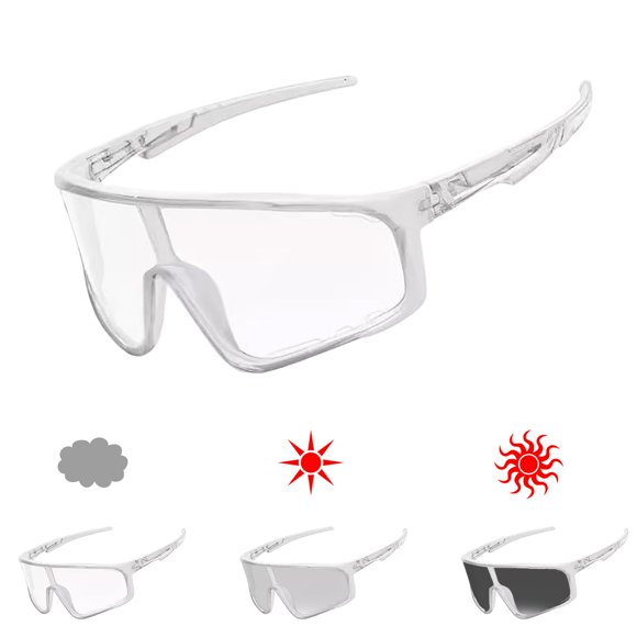 Gafas deportivas fotocromáticas de ciclismo de montura completa con armazón grueso y protección UV para ciclismo al aire libre, correr y pescar
