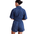 thumbnail image 3 of LYMAYTER Women's Denim Set‌ Short Sleeve Button Down Shirt Drawstring Shorts Casual Two Piece S-2XL, 3 of 8