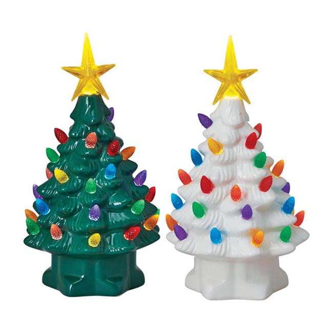 Mr Christmas 9461005 7 in. Mr. Christmas Nostalogic Christmas Tree Green & White Porcelain Tall- pack of 12
