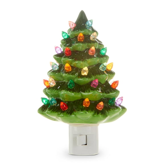 RAZ Imports 6" Retro Christmas Tree Green Ceramic Christmas Night Light
