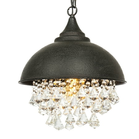 Best Choice Products Vintage Style Iron Chandelier Lighting with Crystal Beads, Adjustable Chain,
