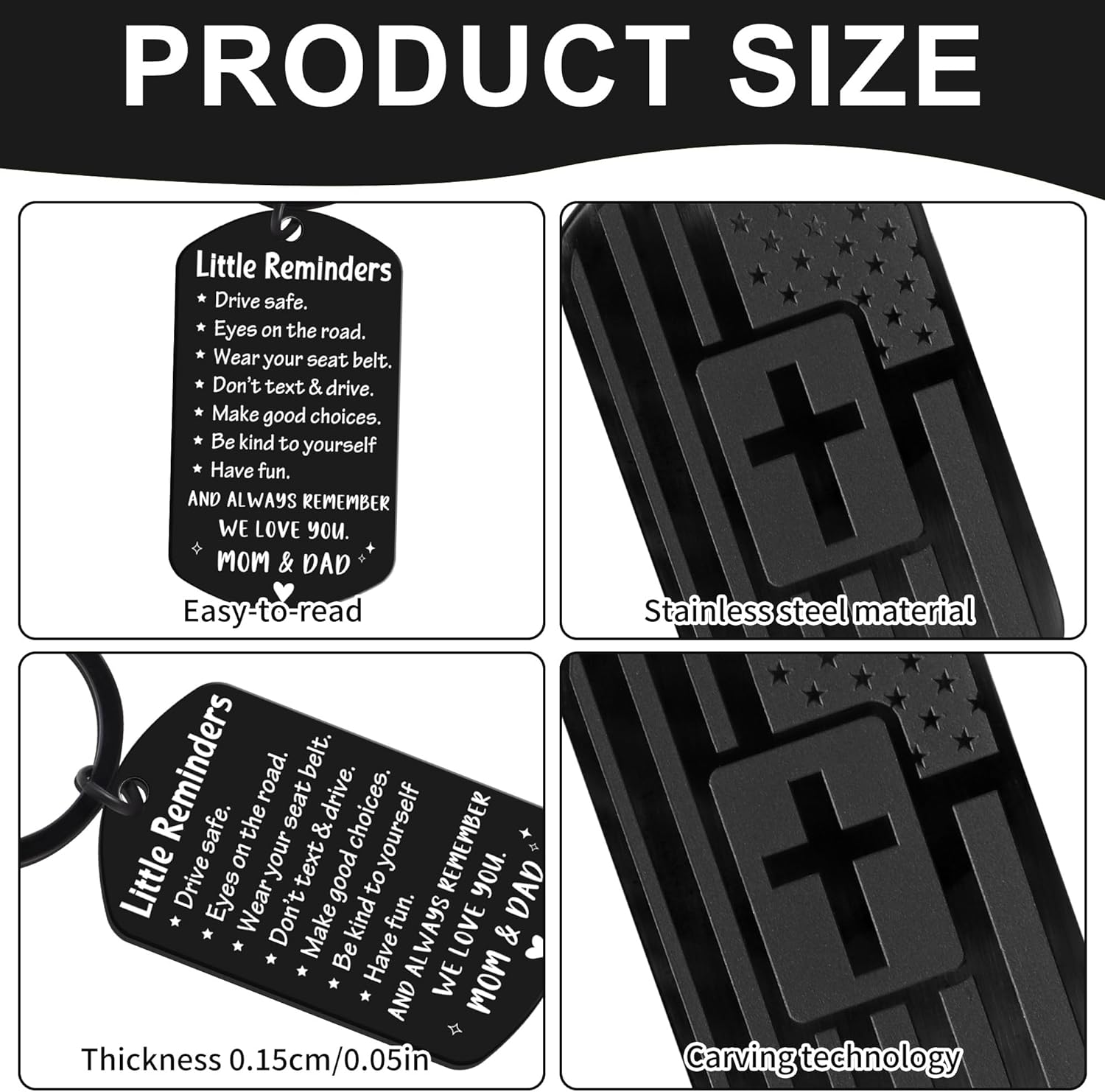 Men's and boys' keychains, dog tag style keychains, black key rings birthday Christmas Veterans Day gifts