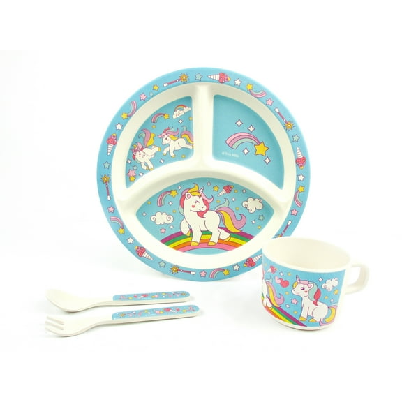 4 Pcs Plant Based Kid's Unicorn Dinnerware Set for Gifts, Birthdays, Christmas, Holidays, Hanukkah, Easter
