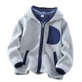 thumbnail image 2 of UQJfacai Boys Fleece Jacket Kids Full Zip Hooded Lightweight Color Block Fall Winter Coat Outerwear with Pockets 2-13 Years, 2 of 5