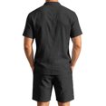 thumbnail image 5 of Uwinwear Men's Linen Casual 2 Piece Outfit Mock Neck Short Sleeve Shirt and Side Button Shorts Set Casual 2 Piece Summer Outfit,Black,S, 5 of 6