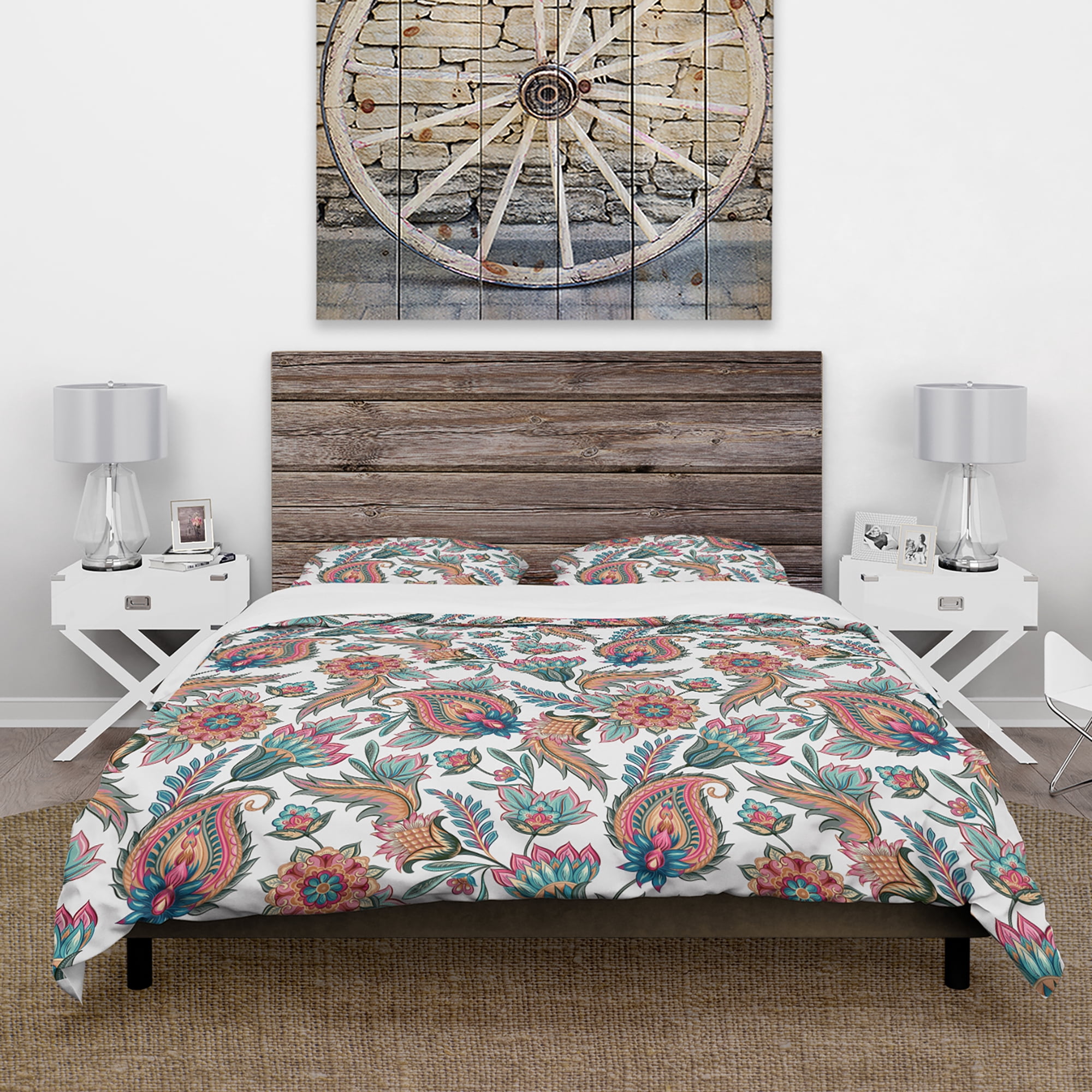 Designart 'Colourful Floral Paislery' Floral Duvet Cover Set
