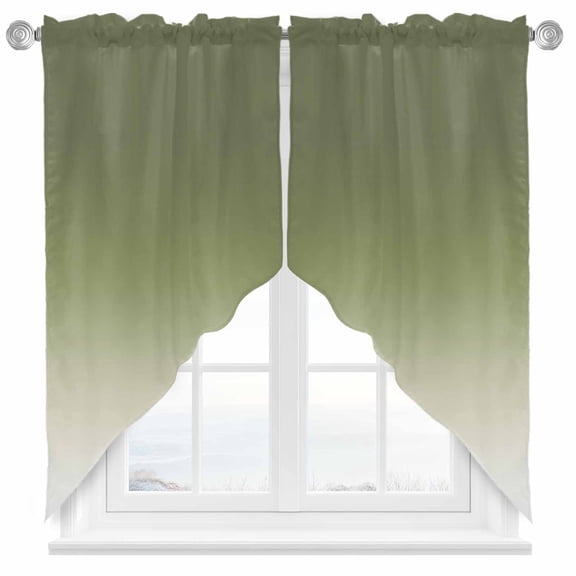 Swag Curtains Valances for Windows, Sage Green Gradient Short Kitchen Window Curtains Over Sink, Abstract Sage Watercolor Cafe Curtains Panel Set Of 2,Rod Pocket, 36 Inches Length