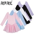thumbnail image 2 of iEFiEL - Malla de ballet de manga larga para niñas, vestido con tutú, ropa de princesa para gimnasia, baile, disfraces de actuación y baile, 2 of 5