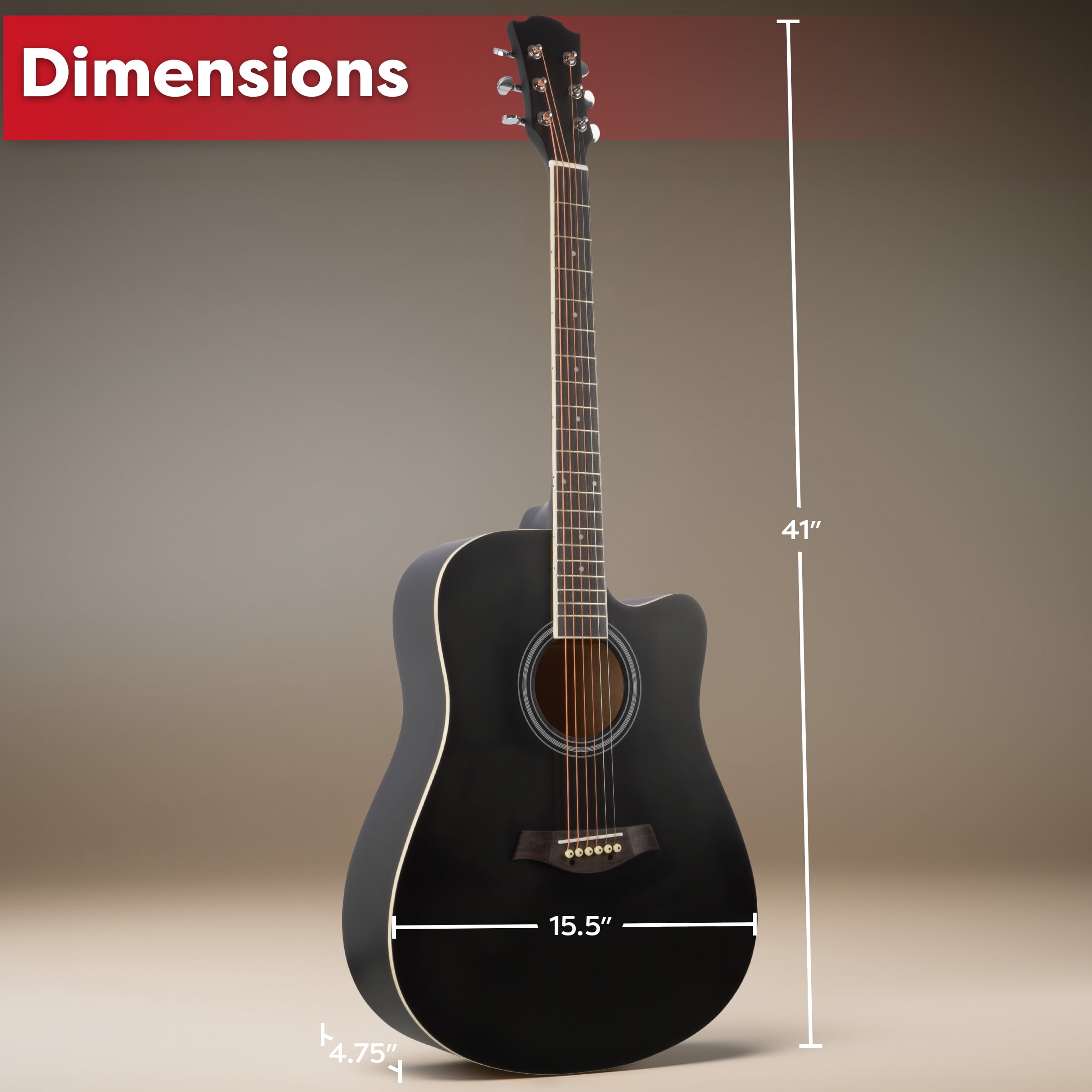 Hey Play 41in Acoustic Guitar with Case, Capo, Strings, and Picks (Black)