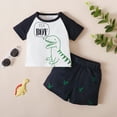 thumbnail image 3 of Kucnuzki 6 Months Baby Boy Summer Outfits Shorts Sets 9 Months Short Sleeve Color-Blocked Dinosaur Prints T-Shirt Tops WalkShorts 2PCS Set White, 3 of 9