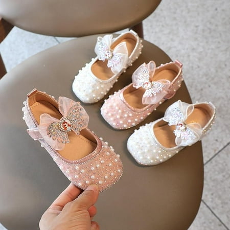 

Girls Mary Janes Kids Sandals 2022 For Girls Summer Bow-tie Wedding Sandals Birthday Party Soft Flat Princess Single Pearl Shoes