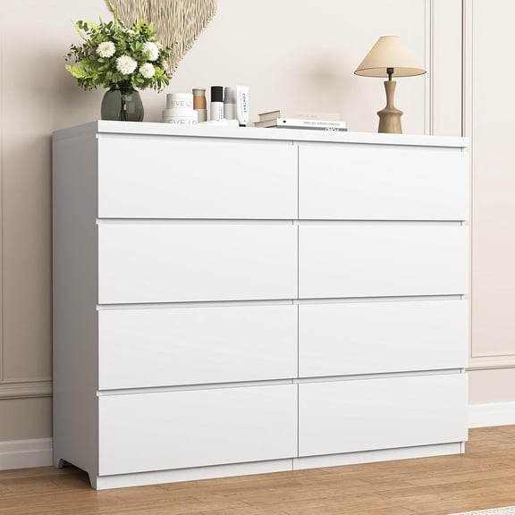 YWEN White 8 Drawer Dresser for Bedroom,Modern Large Deep Drawer Dresser with No-Handle,Storage Chest of Drawer,Wood Bedroom Storage Organizer Furniture for Living Room,Closet