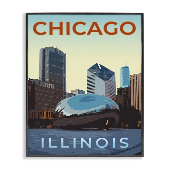 Stupell Industries Rustic Lodge Chicago Bean Landmark Black Framed Giclee Art, 11 x 14, by Victoria Barnes