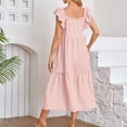 thumbnail image 5 of Jinhomg Summer Beach Dress for Women Lightweight Comfy Ruffle Sleeve Tiered Dresses Loose Fit Casual Solid Square Neck Maxi Sundress Vacation Dress Pink S, 5 of 6