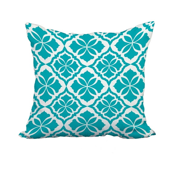 18 x 18 Inch Turquoise Geometric Print Decorative Polyester Throw Pillow with a Linen Texture