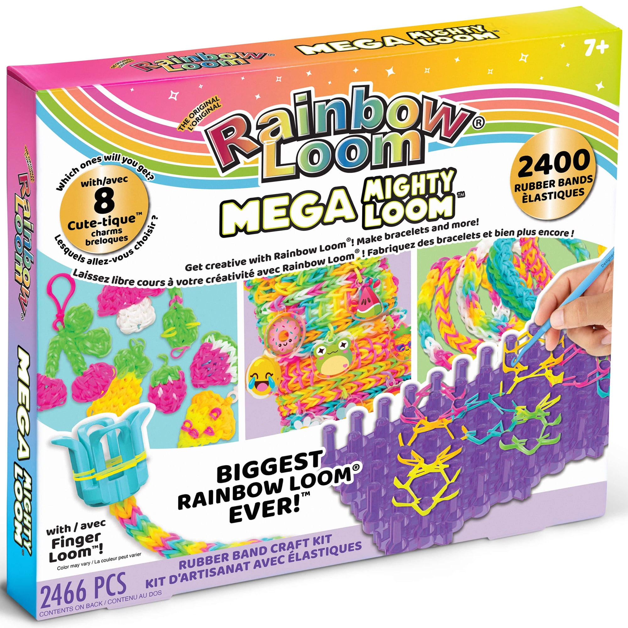 Rainbow Loom: Mega Mighty Loom - Rubber Band Jewelry Craft Kit, Large Loom Set for Intricate Bracelet Designs w/ Cute-tique Charms-Hooks-Clips, Kid 6+