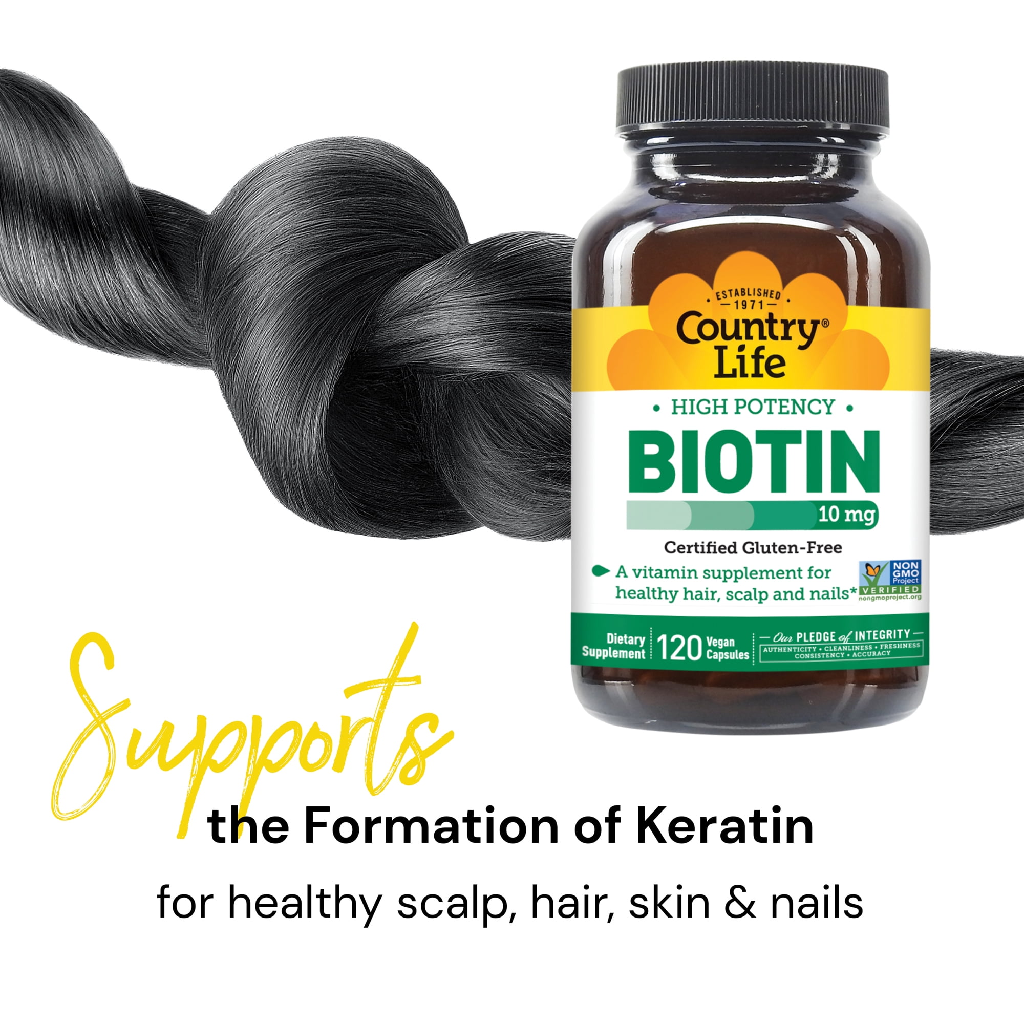 Country Life Biotin, High Potency , 10 mg, 120 Vegan Capsules