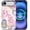 Preppy Aesthetic Striped Flower Collage, variant on Magnetic Phone Case for iPhone 14 Pro, Compatible with MagSafe, Durable 2 Layers Full Covered Shockproof Protective Cover-Rainbow Floral Dolphin