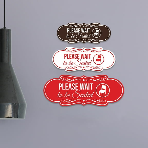 Designer Please Wait To Be Seated Sign (Navy Blue / White) - Large