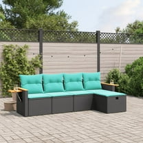 vidaXL 5 Piece Patio Sofa Set with Cushions Black Poly Rattan