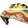 thumbnail image 4 of Retro Floral Tablecloth, Groovy Wavy Geometric Hippie Cute Flowers 70s 60s Yellow Orange Print Table Cloth Cover for Holiday Home Picnic Party Wedding Buffet 60x84inch, 4 of 6