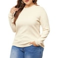 thumbnail image 2 of DARING DIVA Plus Size Long Sleeve Crewneck Sweater Fall Casual Tops 1X Apricot, 2 of 6