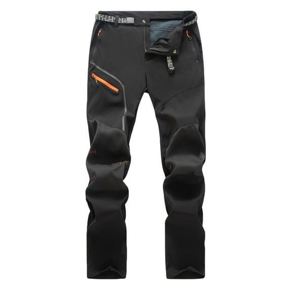 SYMOID Warm Fleece Lined Softshell Pants for Men - Windproof Water Resistant, Stretchy with Adjustable Waist, Black, Size S
