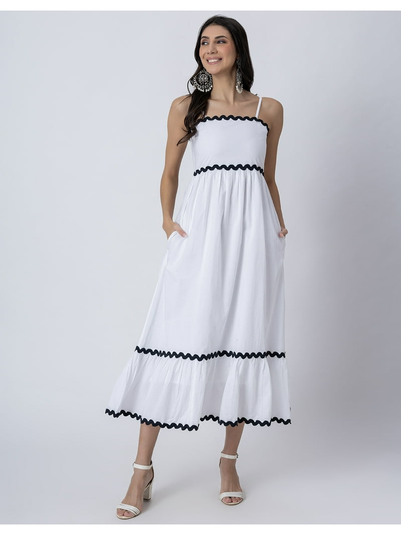 Moomaya Exclusive, Women's Solid Full-Length Cotton Dress with