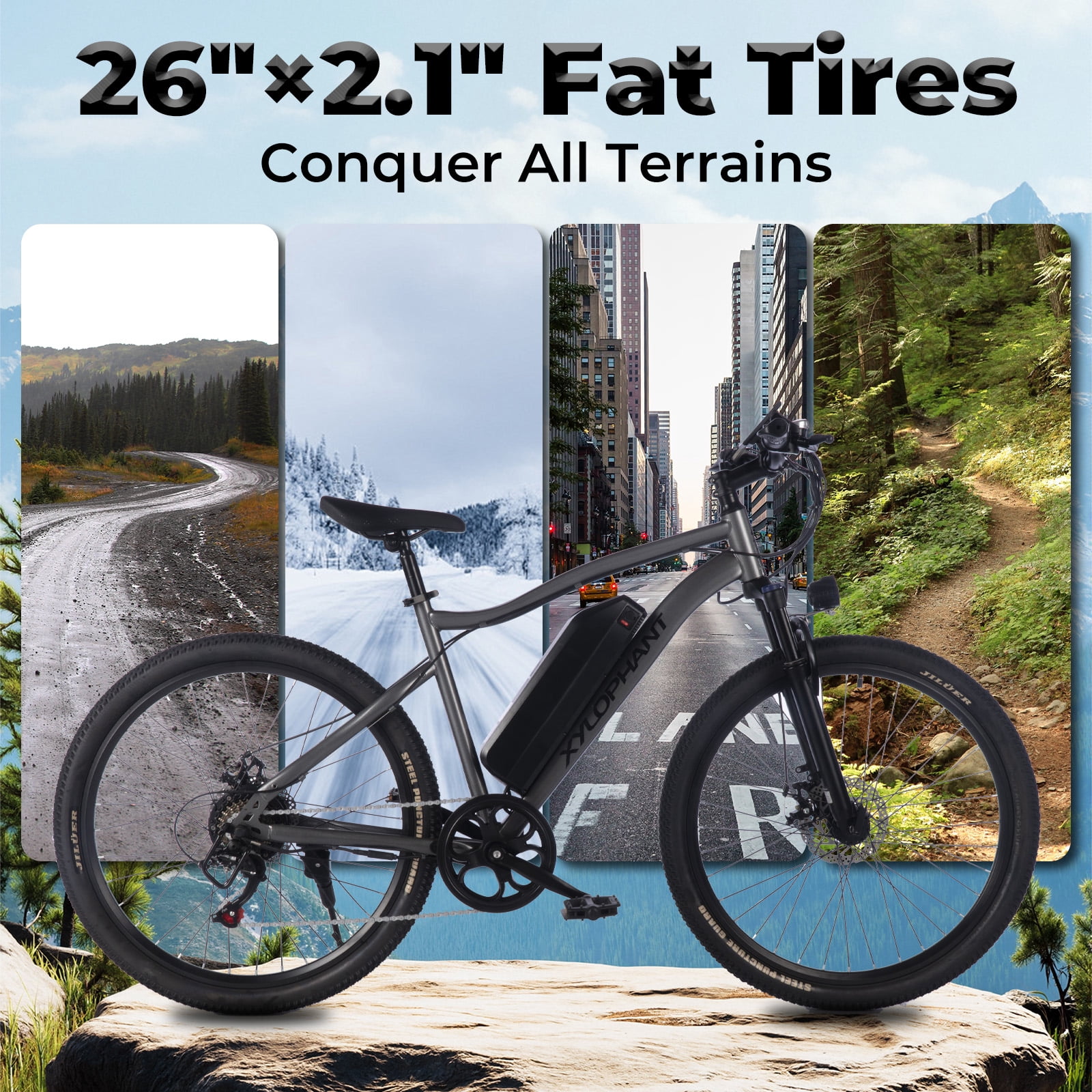26'' Electric Mountain Bike for Adults -500W Motor, 35-70 Mile Range, 7-Speed, LCD Display- Perfect for Commuting & Off-Road Gray