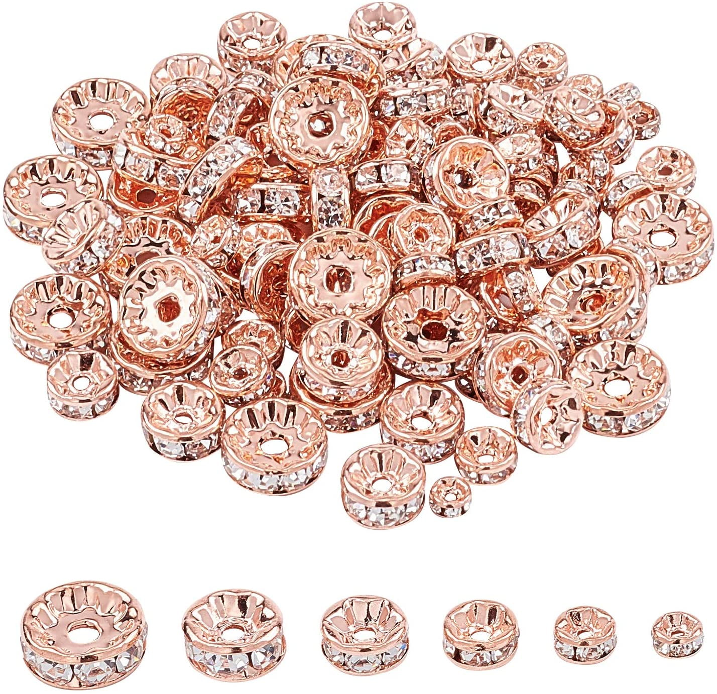 Czech Crystal Rhinestone Light Rose Gold Rondelle Spacer Beads 4mm 6mm 8mm  10mm