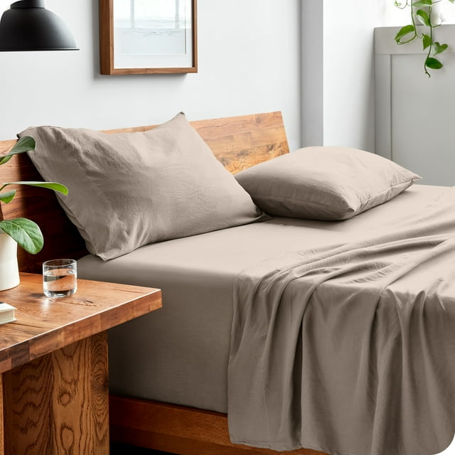 Bare Home Ensemble de Draps Lavés - Premium 1800 Collection - Poche Profonde - 3 Pcs - Très Grand Simple, Pebble Beach