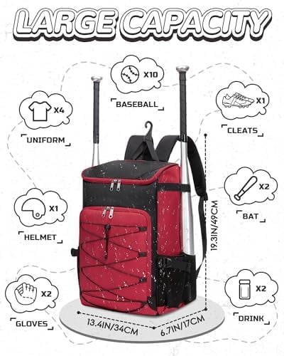 Baseball Softball Gear Bag for Boys Girls Ages 8-12 12-14 14-16 Large Kids Bat Bag Backpack with Ventilated Shoe Compartment Baseball Softball Stuff Supplies for Youth Adult