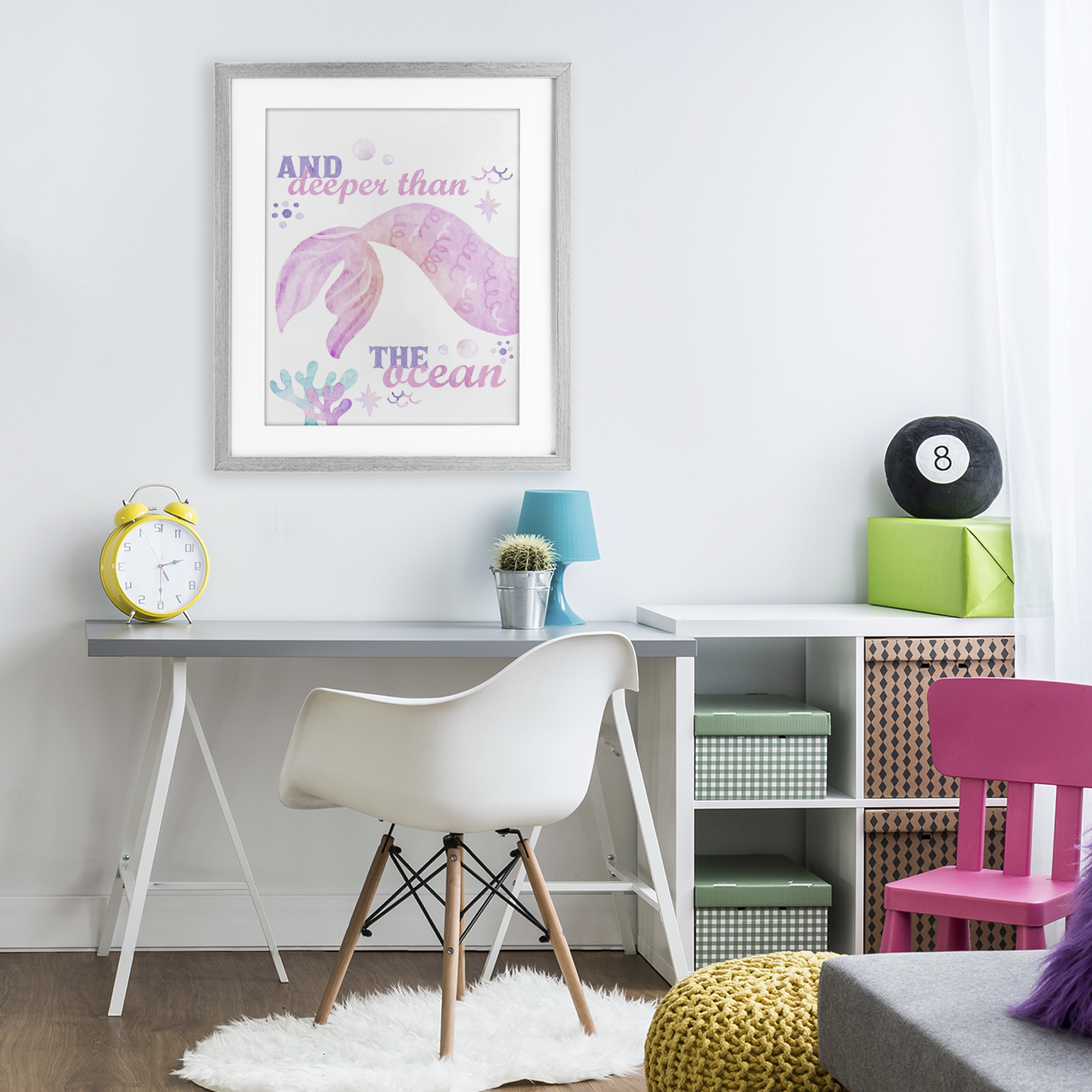 Deeper Than The Ocean Gray Framed Print Under Glass, design by Kim Allen