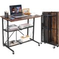 thumbnail image 1 of 31.5 inch 3Tier Foldable Desk with Wheels, Large Capacity Shelving Unit, Freestanding Metal Wire Shelf Rack, No Assembly Organizer Rack for Study Room,Kitchen,Living Room,Balcony, 1 of 8