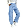 thumbnail image 3 of Womens Casual Pants Dqueduo Women's Plaid Button-Zipper Elastic Waist Curved Barrel Pants – Casual Trousers Blue L, 3 of 9